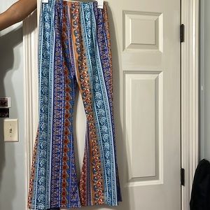 Women High Waisted Flare Leggings Bohemian Print Flowy Pants Bell Bottom